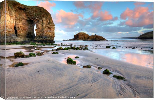 Perranporth Arch at sunrise Canvas Print by Andrew Ray