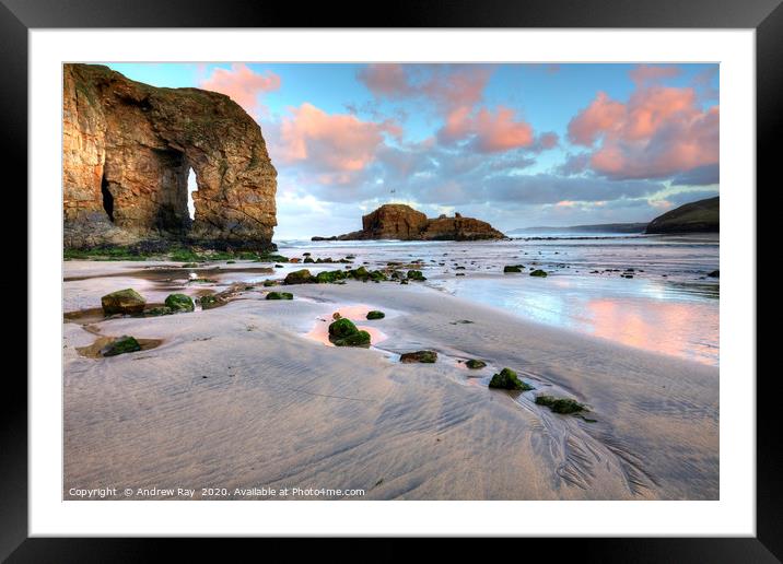 Perranporth Arch at sunrise Framed Mounted Print by Andrew Ray