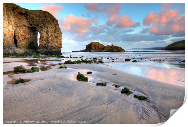 Perranporth Arch at sunrise Print by Andrew Ray