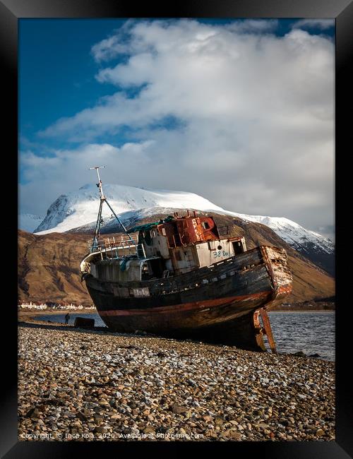 Wreckage in the shadows of Ben Nevis Framed Print by Inca Kala