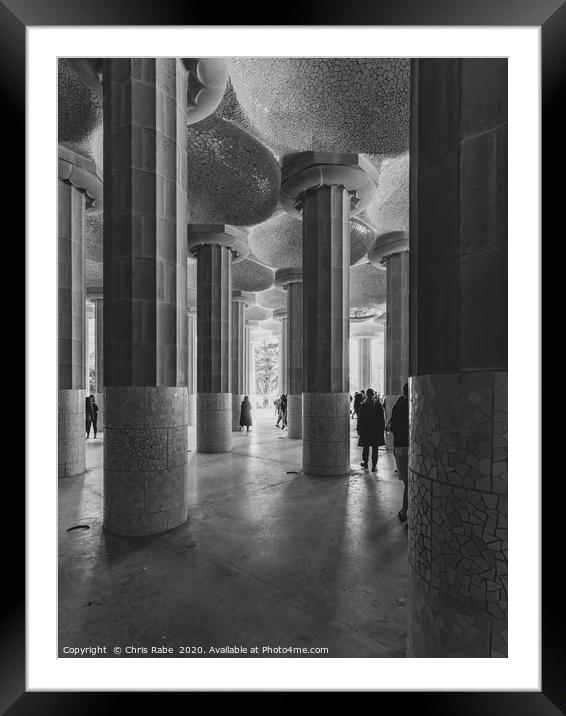 Doric columns beneath Park Guell terrace Framed Mounted Print by Chris Rabe
