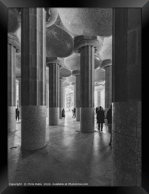 Doric columns beneath Park Guell terrace Framed Print by Chris Rabe