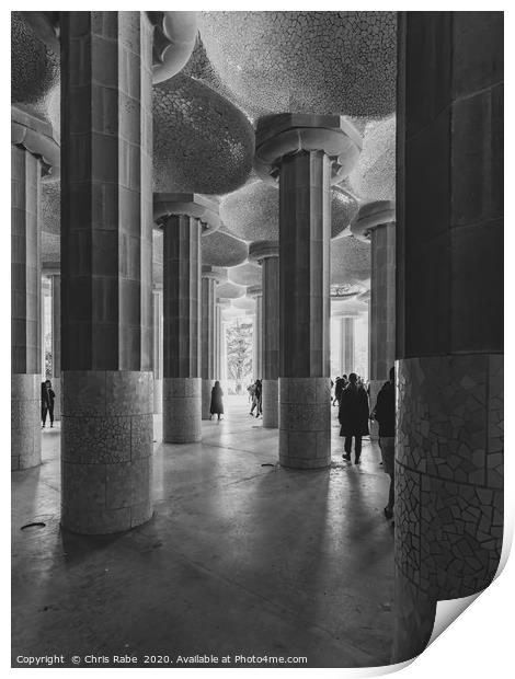 Doric columns beneath Park Guell terrace Print by Chris Rabe