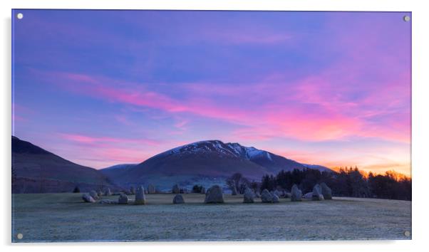 Blencathra and Castlerigg Stone Circle at sunrise Acrylic by John Finney