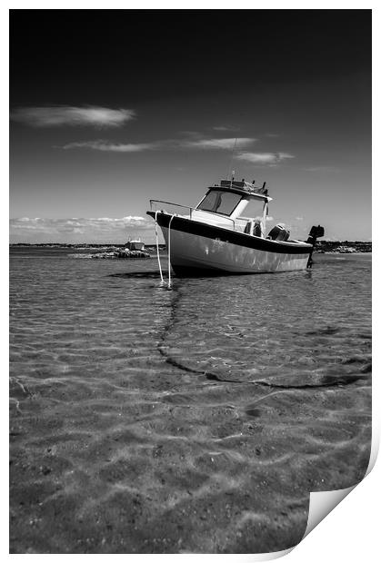 White boat on sand Print by youri Mahieu