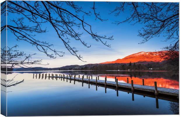 Old Man of Coniston from Coniston water at sunrise Canvas Print by John Finney