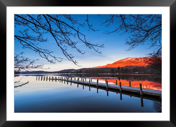 Old Man of Coniston from Coniston water at sunrise Framed Mounted Print by John Finney