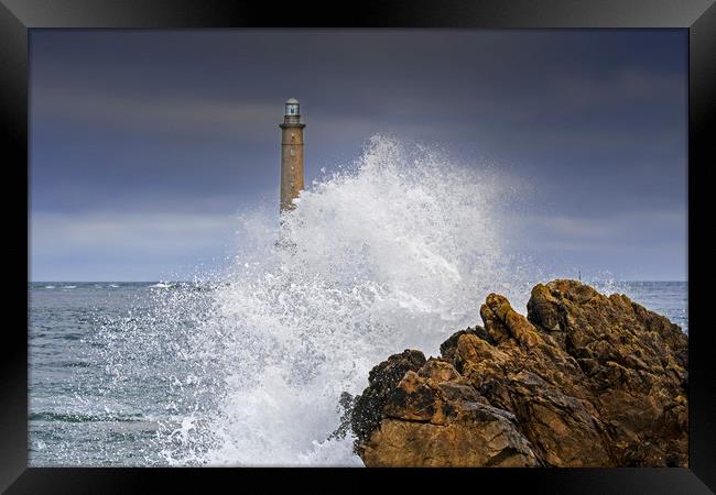 Crashing Wave and Lighthouse Framed Print by Arterra 