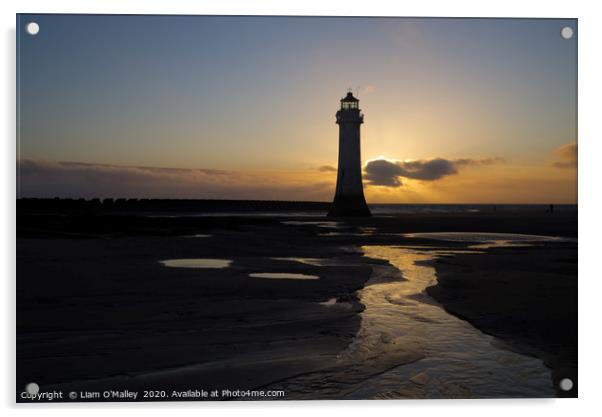 New Brighton Lighthouse Sunset Acrylic by Liam Neon