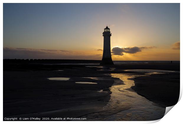 New Brighton Lighthouse Sunset Print by Liam Neon