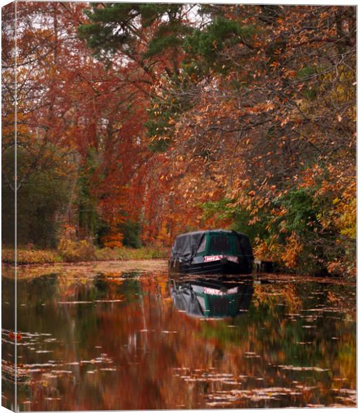 Autumnal Canal Barge Reflections Canvas Print by Dave Williams