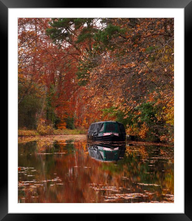 Autumnal Canal Barge Reflections Framed Mounted Print by Dave Williams