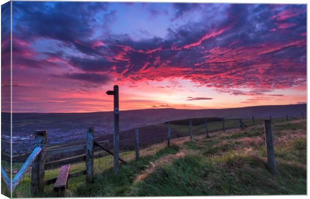 Glossop Dawn from the top of Munks Rd. Derbyshire Canvas Print by John Finney