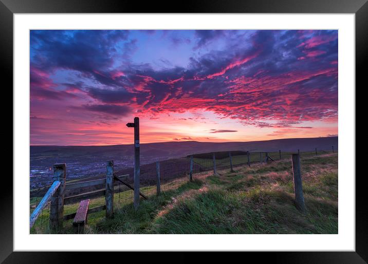 Glossop Dawn from the top of Munks Rd. Derbyshire Framed Mounted Print by John Finney