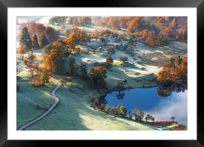 Lake District Autumn morning on Loughrigg Tarn Framed Mounted Print by John Finney