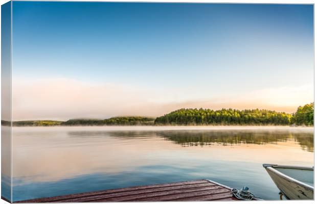  Summer Awakening - Morning Mist Dockside  Canvas Print by Blok Photo 