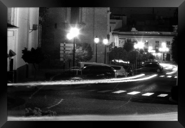 Night photography. Traffic in Carmona at light. Framed Print by Jose Manuel Espigares Garc