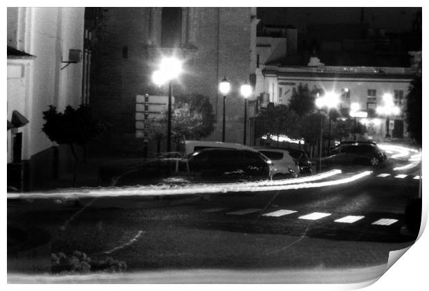 Night photography. Traffic in Carmona at light. Print by Jose Manuel Espigares Garc