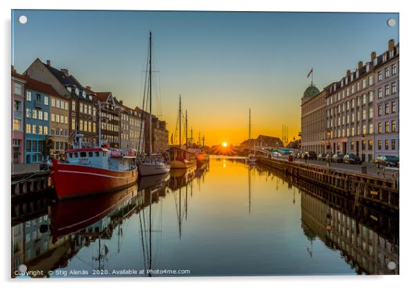The Copenhagen Nyhavn Canal and the sunrise over t Acrylic by Stig Alenäs