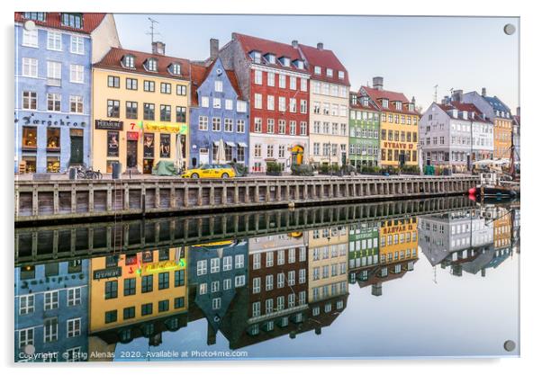 Reataurants on the quay of Nyhavn Canal reflecting Acrylic by Stig Alenäs