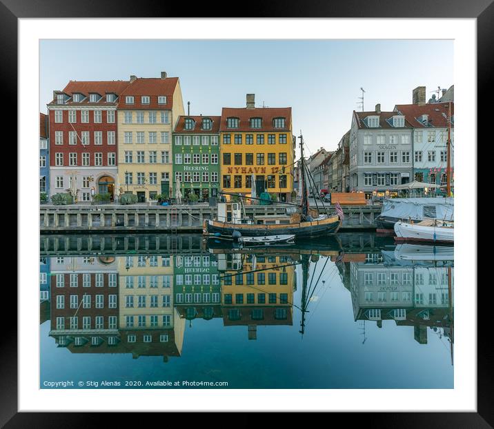 Wonderful Copenhagen reflections in Nyhavn harbor Framed Mounted Print by Stig Alenäs