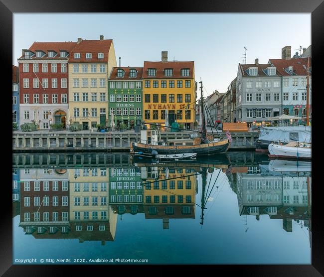Wonderful Copenhagen reflections in Nyhavn harbor Framed Print by Stig Alenäs