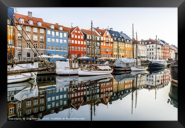 Sailingboats and colourful houses reflecting in th Framed Print by Stig Alenäs