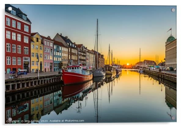 The tranquil water of Nyhavn an early morning Acrylic by Stig Alenäs