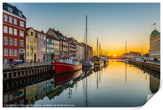 The tranquil water of Nyhavn an early morning Print by Stig Alenäs