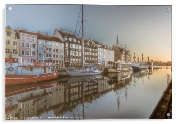 Colourful houses in the sunrise along the quay at  Acrylic by Stig Alenäs