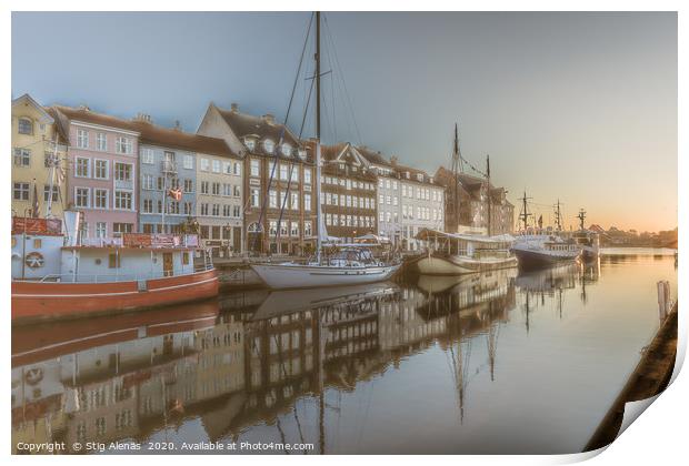 Colourful houses in the sunrise along the quay at  Print by Stig Alenäs