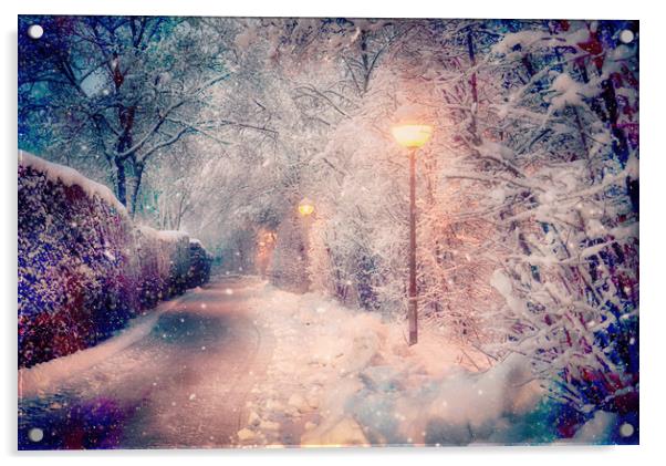 magic snowfall at night Acrylic by Luisa Vallon Fumi