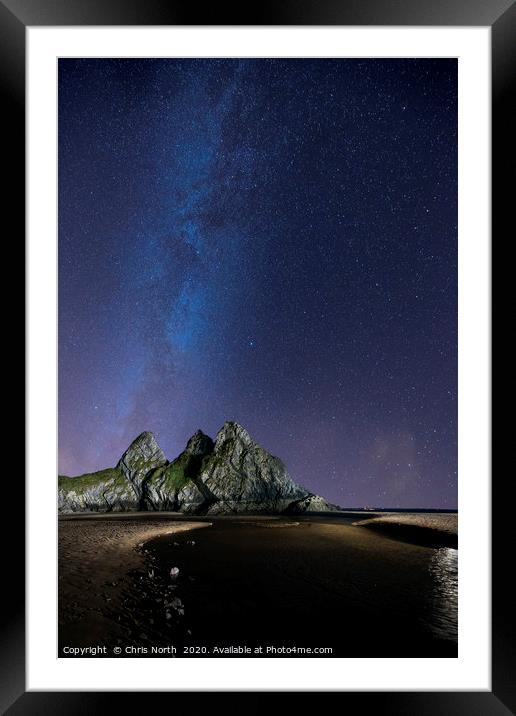 Three Cliffs Bay Gower. and the Milky Way. Framed Mounted Print by Chris North