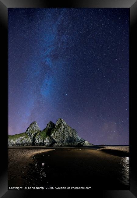 Three Cliffs Bay Gower. and the Milky Way. Framed Print by Chris North