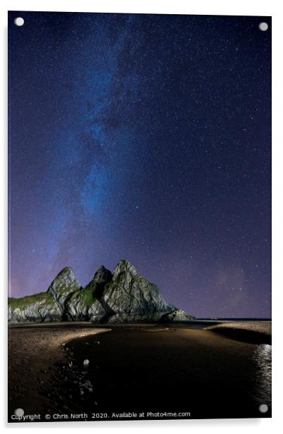 Three Cliffs Bay Gower. and the Milky Way. Acrylic by Chris North