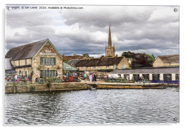 Lechlade-on-Thames Riverside Acrylic by Ian Lewis