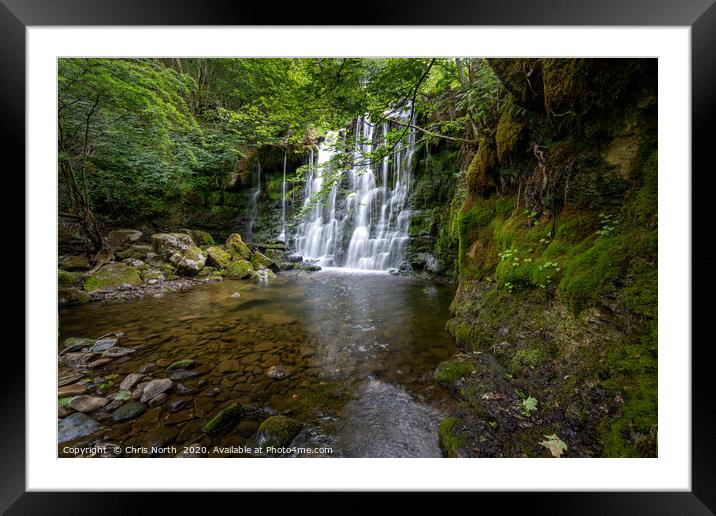 Waterfall above Hebden Village. Framed Mounted Print by Chris North