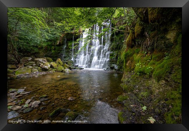 Waterfall above Hebden Village. Framed Print by Chris North