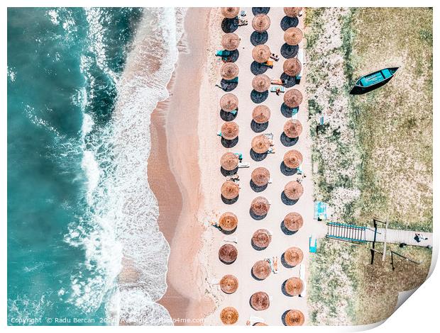 People On Beach, Drone Photography, Aerial Sea Print by Radu Bercan