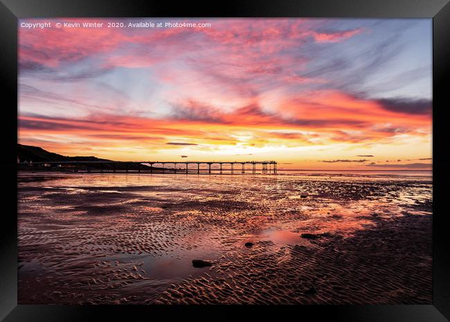 The Pier at Saltburn By the Sea during sunset fram Framed Print by Kevin Winter