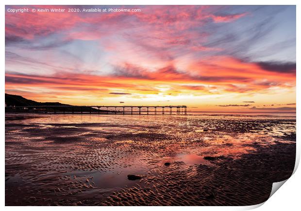 The Pier at Saltburn By the Sea during sunset fram Print by Kevin Winter