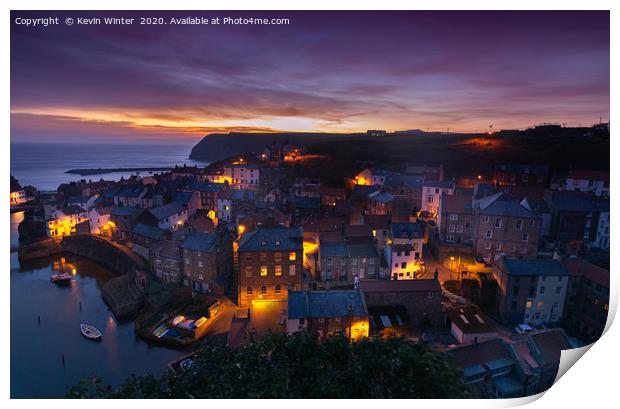 Day break overlooking Staithes Print by Kevin Winter