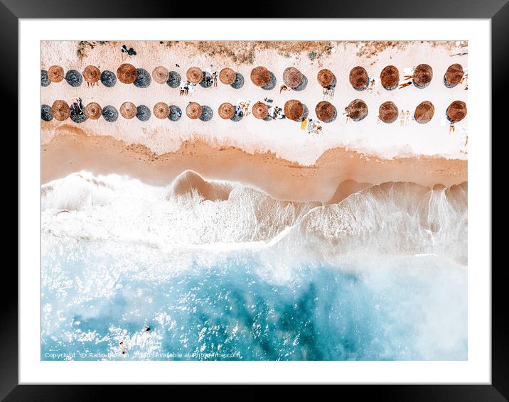 Ocean Waves, People Beach Aerial Print, Aerial Sea Framed Mounted Print by Radu Bercan