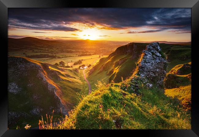 Limestone Gorge Winnats Pass sunrise, Derbyshire Framed Print by John Finney