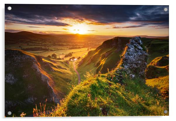 Limestone Gorge Winnats Pass sunrise, Derbyshire Acrylic by John Finney