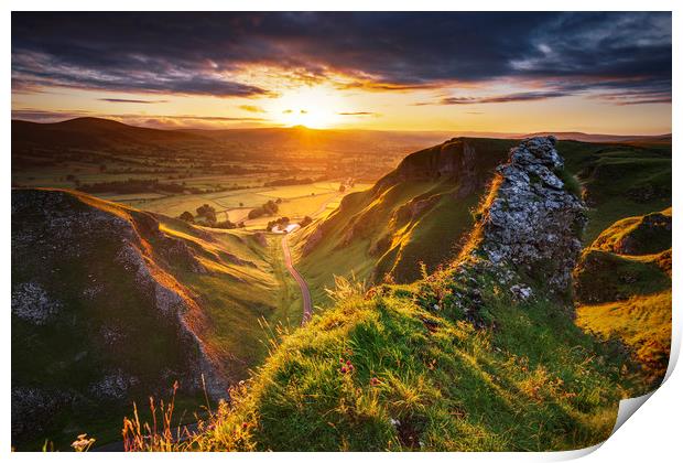 Limestone Gorge Winnats Pass sunrise, Derbyshire Print by John Finney