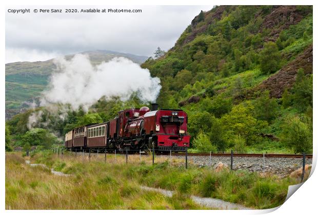 Steam train in Snowdonia, Wales Print by Pere Sanz