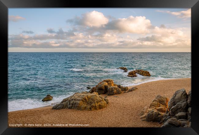 Beautifull Beach in Costa Brava at Sunset, Catalon Framed Print by Pere Sanz