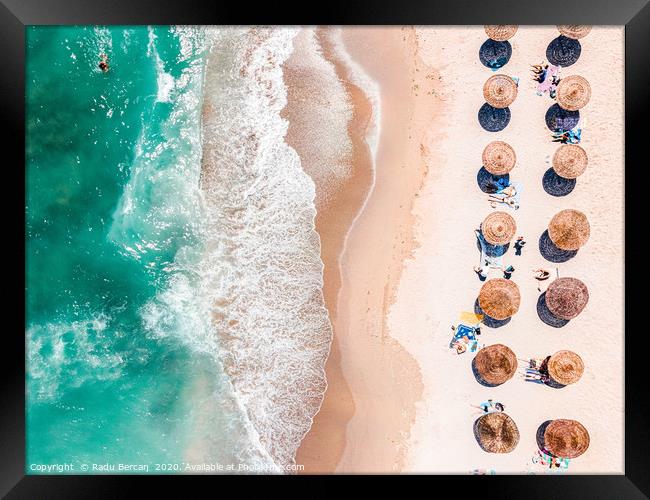 Aerial Beach Print, Emerald Turquoise Ocean Beach Framed Print by Radu Bercan