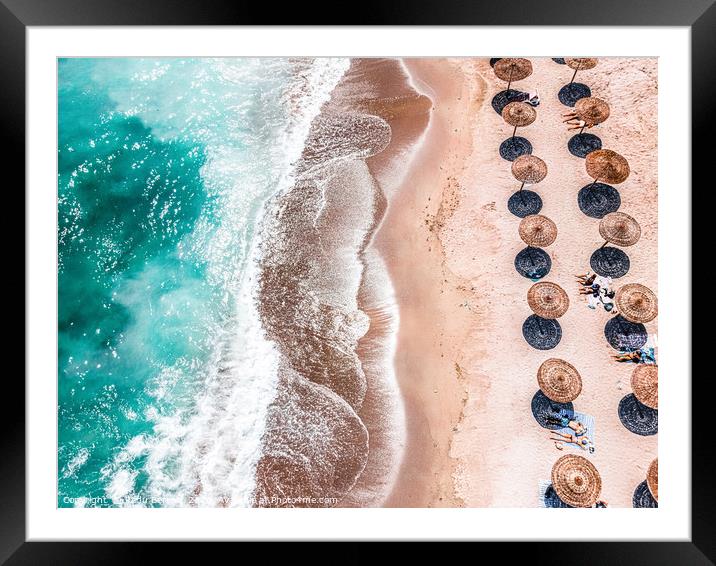 Ocean Print, Aerial Beach Print, Blue Teal Sea Framed Mounted Print by Radu Bercan